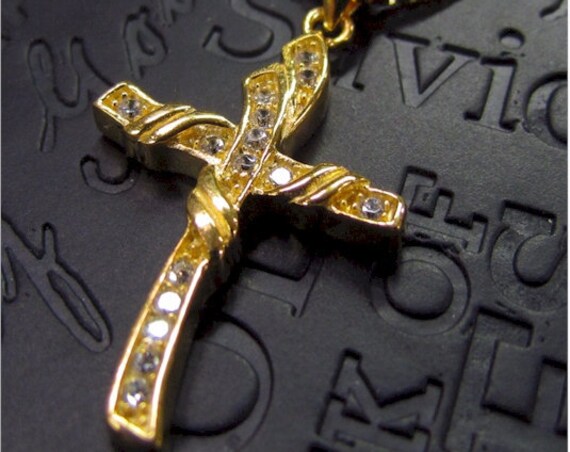 Gold Cross Rhinestone Swirl Design Box Chain Deep 24k Gold Wedding Cross of Jesus Girls Women Necklace for Girls Christian Jewelry jewellery