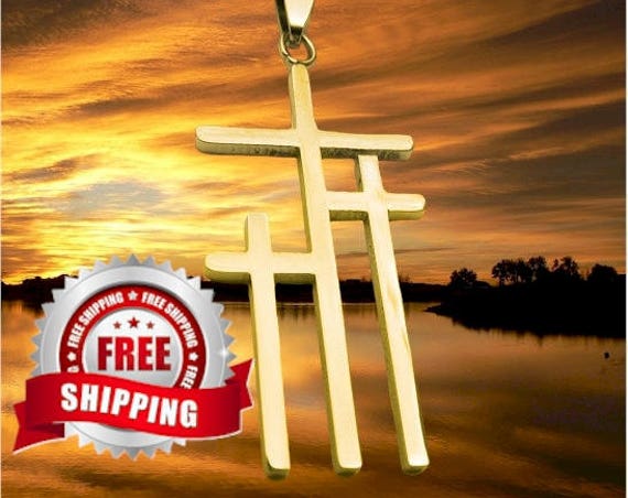 Medium Calvary 3 Cross Necklace Pendant Petite Earrings Gold Silver Mens Boys Women Girls Fashion Christian Jewelry Three Crosses on Calvary