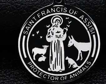 Saint Francis of Assisi Medal Protector of animals environment Black Enamel Stainless Steel Pendants Patron Saint Police Officers Soldiers