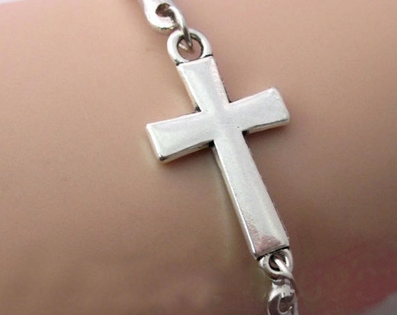 Silver Sideways Cross Bracelet Meaning Horizontal Cross Girls Silver Bangles Women 3 Piece Cuff Cross of Jesus Cross Wrap Jewelry Jewellery
