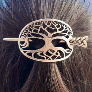 Large Tree of Life Hair Barrette Irish Celtic Metal Stick Hair Clip Viking hairpin Pullback Silver Braided Hairstyle Clip Hair accessories