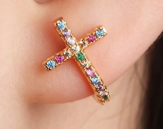 Rainbow Stud Cross Earring Multi Color CZ Crosses Small for Women Girls Best Price Weddings Cheapest Bridesmaid jewellery jewelry