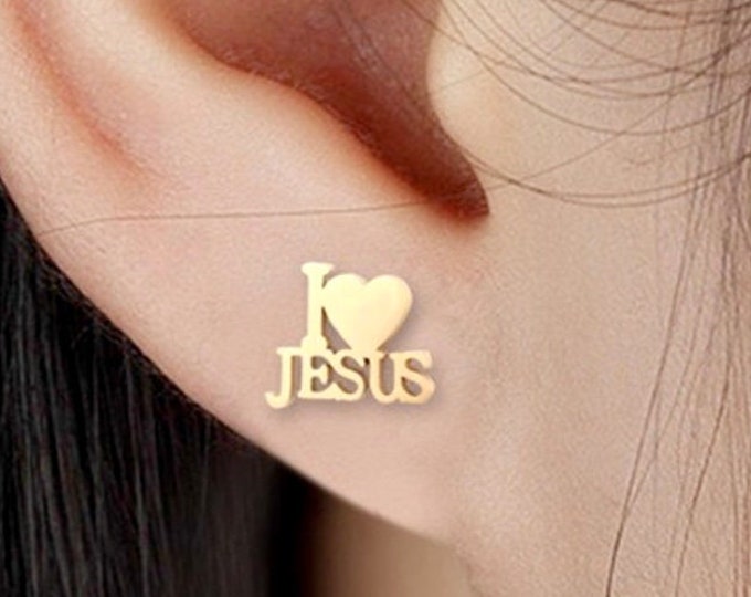 I Love JESUS Earring for Girls Black Gold Silver Lettering I Love Jesus Stud for Women Stud Modern Waterproof Hypoallergenic Stainless Steel