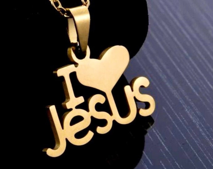 High Luster I Love Jesus Monogram Gold Choker Necklace Pendant Necklace for Women Girls Cross of Jesus Jewelry Jewellery