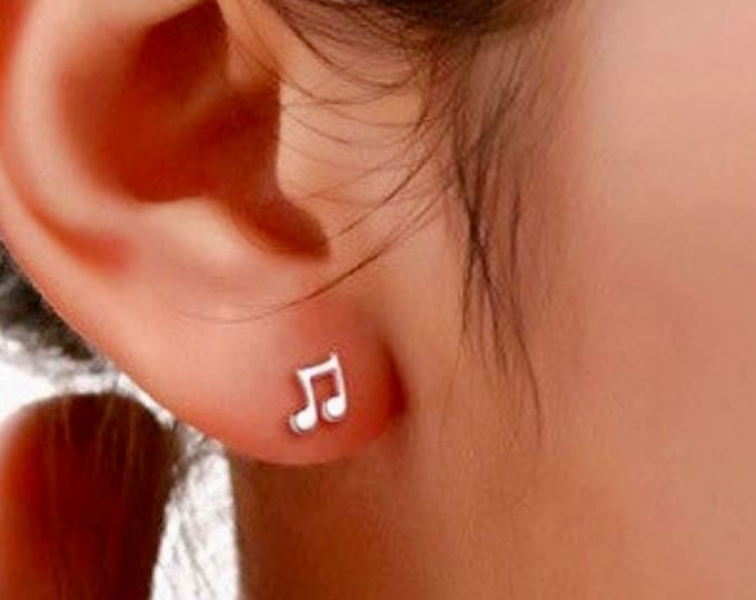 925 Silver Music Note Stud Earrings music teacher gift music lover band member sterling silver Elegant Modern Womans Girls hypoallergenic