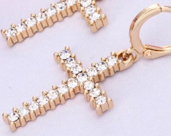 Zircon Cross Stud Earring CZ GoldCrosses Small Dangle Zircons for Women Girls Weddings jewellery jewelry