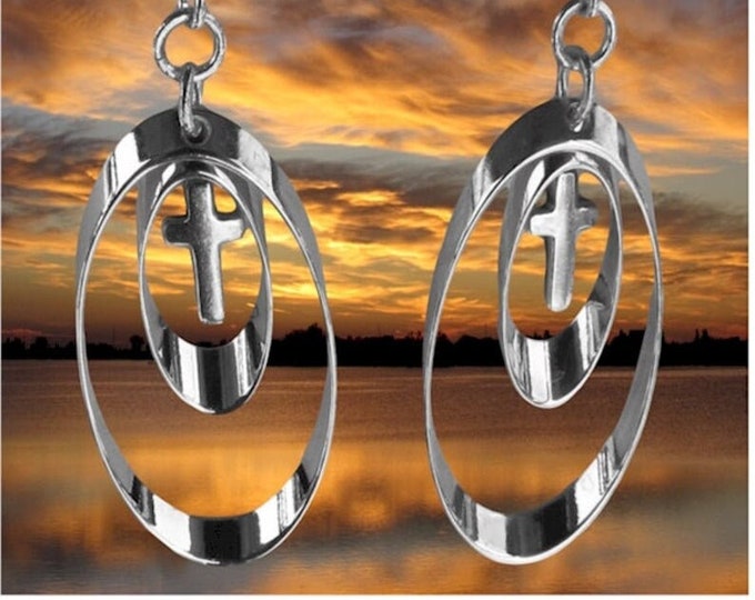 Sterling Silver 2 Hoop Dangle Earrings Drop Dangle for Woman Girls Cross Jesus Jewelry Jewellery