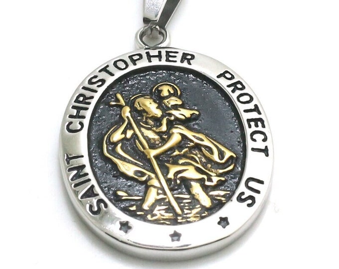 Saint Christopher Necklace Mens Medal Protect Travelers Silver Black Gold All Stainless Steel Medallion Patron Saint