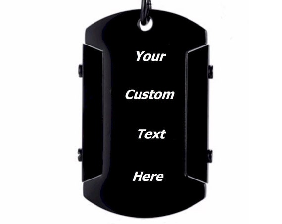Personalized Thick Black Medallion Custom Necklace Keepsake All Stainless Steel with Thick Black Chain