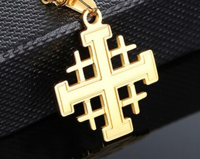 Jerusalem Cross Pendant Necklaces for Women Gold Stainless Steel Prayer Jewelry Necklace Charm Pendant Gold Crucifix Men Jewish