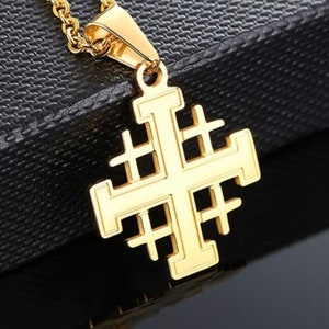 Jerusalem Cross Pendant Necklaces for Women Gold Stainless Steel Prayer Jewelry Necklace Charm Pendant Gold Crucifix Men Jewish image 1