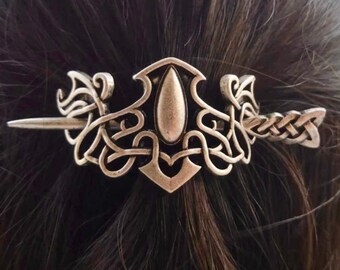 Irish Hair Barrette Celtic Shield and Knot Metal Stick Hair Clip Viking hairpin Pullback Silver Braided Hairstyle Clip Hair accessories