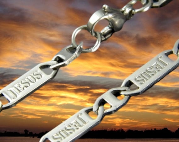 Silver JESUS Chain Stamped Bracelet Necklace Stainless Steel Jewelry for Men Jewellery for Woman Boys Girls Christian Cross of Jesus