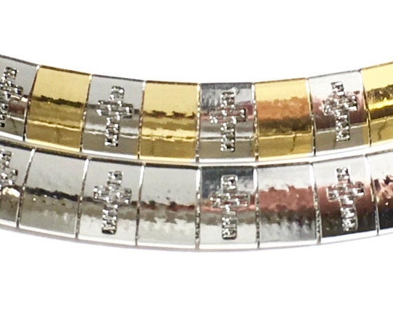 Silver Gold Cross Graduated Choker Etched Cross Wedding Gift Collar Necklace for Women Cross of Jesus Egyptian Graduated Design Jewelry