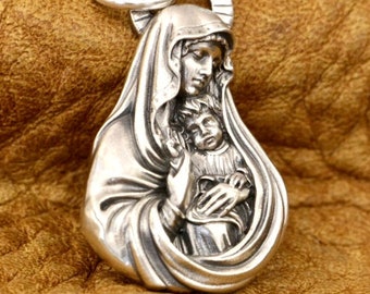 Solid Sterling Silver Virgin Mary Madonna Necklace Ave Maria S925 Pendant for Women Cast Jewelry link Chain Jewellery catholic orthodox