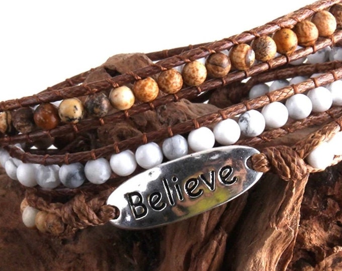 Believe 3 Strand Wrap Bracelet Natural Stone Boho Bohemian Yoga Leather Friendship High Quality SouthWest Jewelry Women Girls Jewelry