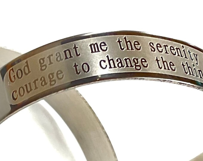 Silver Serenity Prayer Cuff Bracelet All Stainless Steel Bangle Engraved Cuff