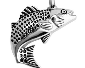 Silver Memorial Fish URN Necklace Outdoorsman Urn Ash Cremation Waterproof Stainless Steel Cross Container Jewelry Remains Funeral