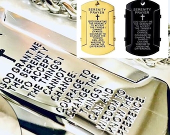 Serenity Prayer Dog Tag Necklace Waterproof serene prayer Pendant Bible Scripture Silver Black Gold Super Thick Cross for Men