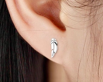 Feather Stud Earrings peace olive branch baptism wedding dove symbol of Sole and Holy Spirit Womans Girls Christian Jewelry Jewellery