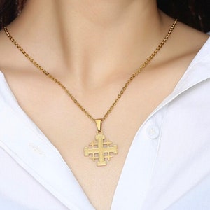 Jerusalem Cross Pendant Necklaces for Women Gold Stainless Steel Prayer Jewelry Necklace Charm Pendant Gold Crucifix Men Jewish image 2