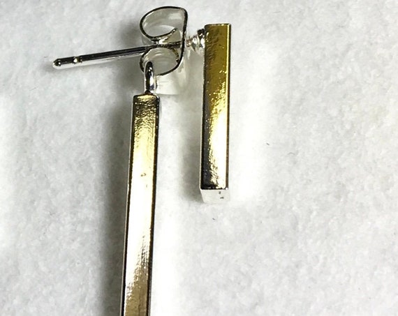 Silver Dainty Bar Earrings Mini Vertical Stud Double Square Bar Post Front Back Jewelry for Woman jewellery for Girls Weddings Bridesmaid