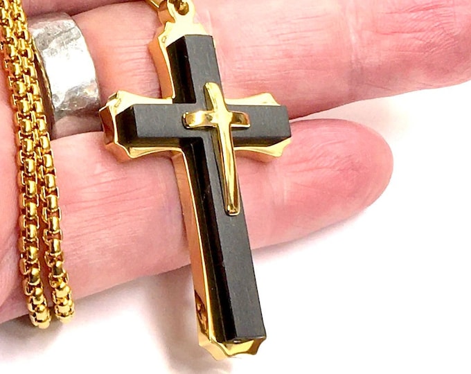 Gold Black Cross Necklace Huge Thick Chain for men Old World orthodox crucifix crucifix 2 Color Thick Chain 3 Layer Jesus Jewelry Jewellery
