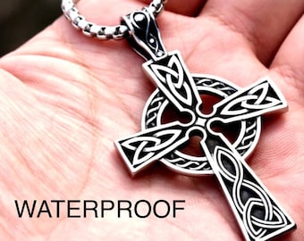 Celtic Wood Cross Pendant Stainless Steel Chain Necklace – Forgiven Jewelry