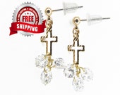 Cross Stud CZ Earring Tiny Gold Hammered Hollow Crosses Small Dangle Zircons for Women Girls Weddings jewellery jewelry