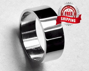 Silver Wedding Band Rings for Men and Women Wide Plain Smooth Finish High Gloss Waterproof Stainless Steel Love Engagement Bridal Jewelry