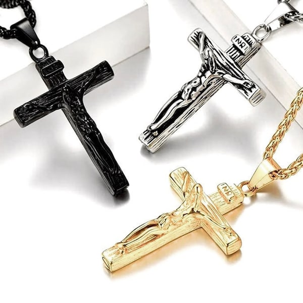 Cross Crucifix Urn Necklace Waterproof Stainless Steel Pet Memorial Cremation Urn Black Silver Gold Jesus INRI Catholic Crucifix Orthodox