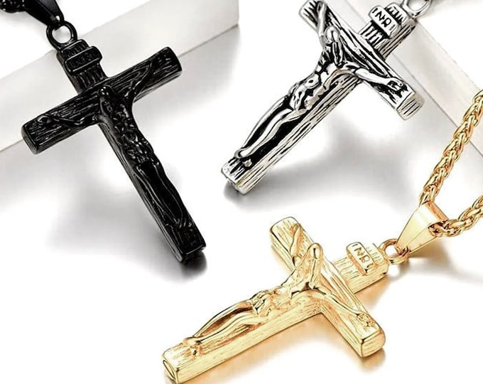 Cross Crucifix Urn Necklace Waterproof Stainless Steel Pet Memorial Cremation Urn Black Silver Gold Jesus INRI Catholic Crucifix Orthodox