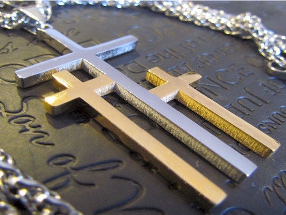 Large Silver Gold Calvary 3 Three Triple Cross Necklace Pendant Heavy Chain Men Boys Christian Jewelry Three Crosses on Calvary