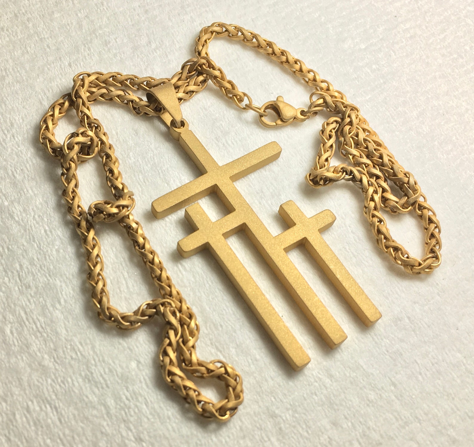 Large Gold Cross Necklace 3 Crosses of Calvary Limited Edition Etsy