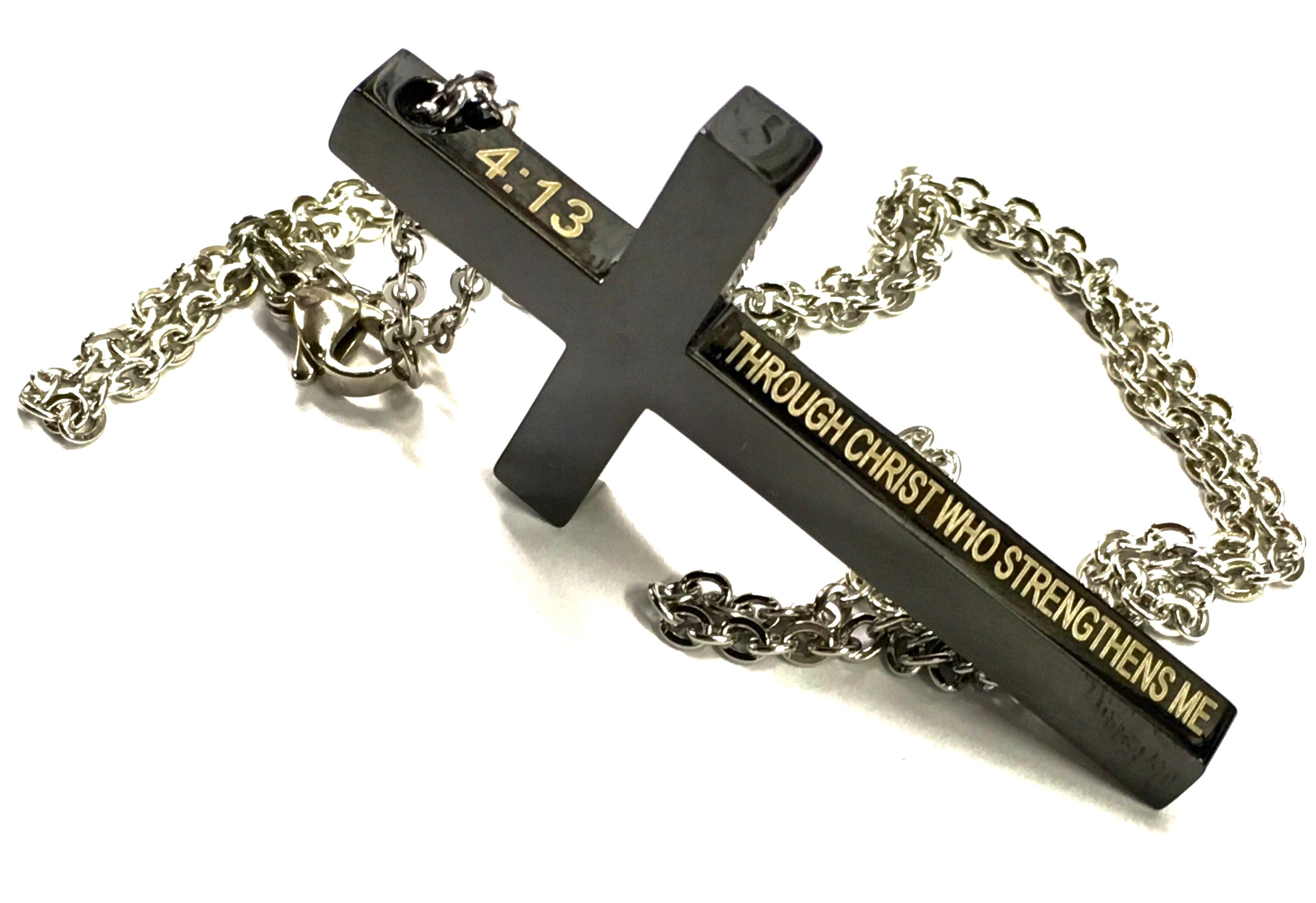 Waterproof Black Silver Cross Necklaces for Men Philippians 413 I can