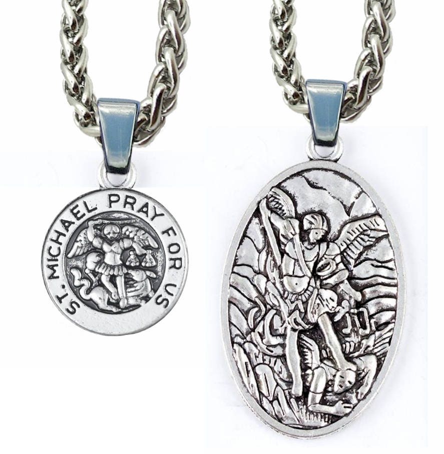 Stainless steel sale st michael necklace