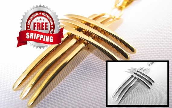 Large Cross Three 3 Layer Silver Gold Stainless Steel and Chain Christian Jewelry - Saint Michaels Jewelry - Calvary Three Cross