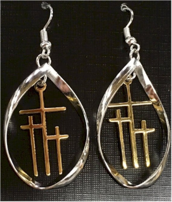 Infinity Necklace Cross Hoop Earrings Twist Silver Gold Calvary 3 Crosses of Calvary Christian Cross of Jesus Religious Jewelry jewellery
