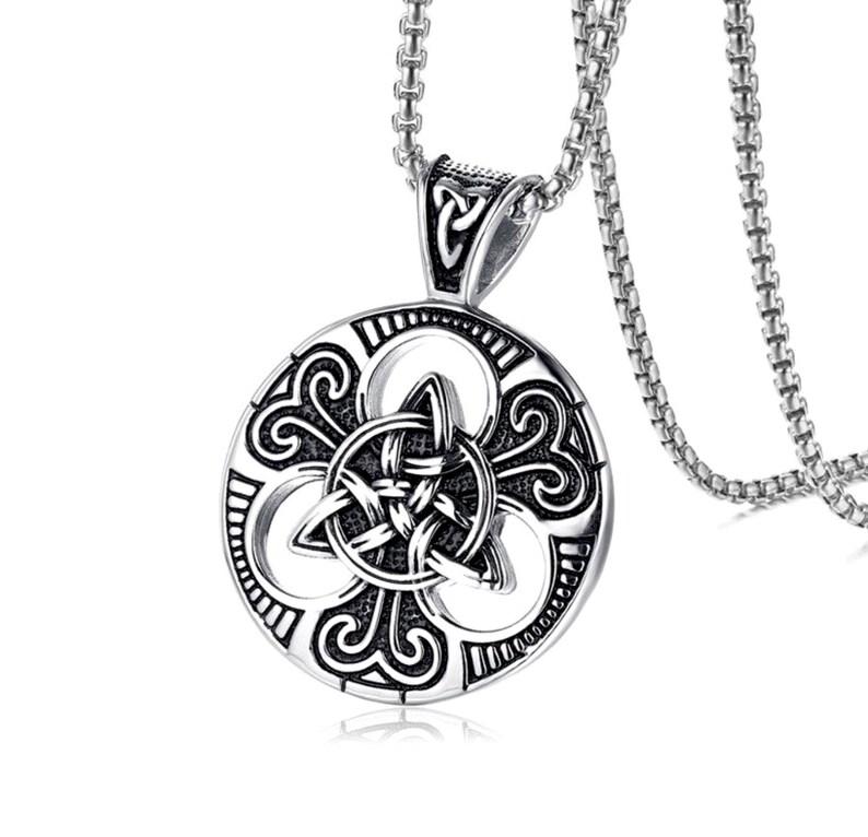 Silver Celtic Irish Knot Necklace Pendant Chain Super Thick Etsy