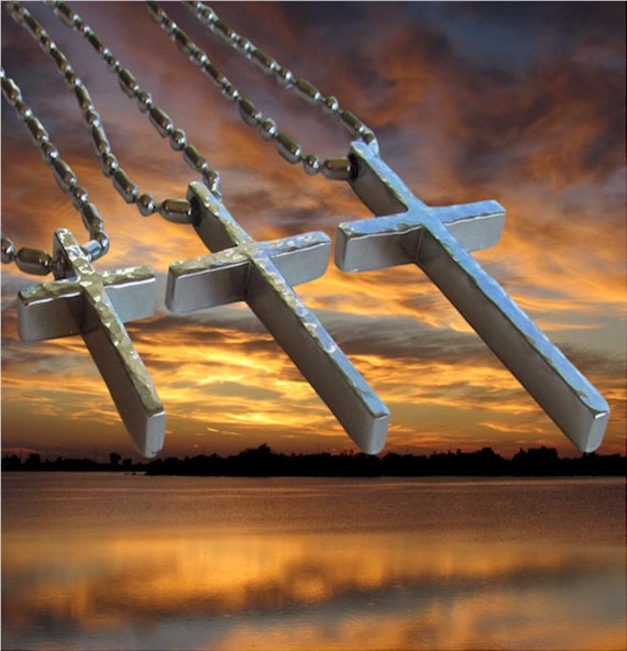 Silver Heavy Hand Hammered Cross in 3 sizes Thick Crosses for Womens Mens Girls Boys Christian Jewelry - Saint Michaels Jewelry