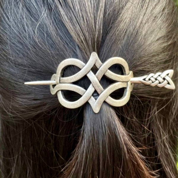 Petite barrette à cheveux irlandaise torsadée, noeud celtique, barrette en métal, épingle à cheveux Viking, pince à cheveux tressée argentée, accessoires pour cheveux