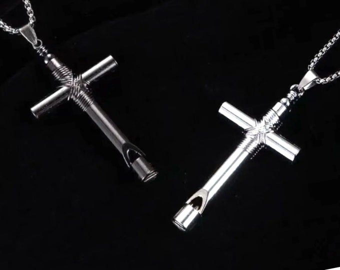 Whistle Cross Necklace Crucifix Safety Attack Emergency Whistle Birdie Dog Self Defense Whistle Rape Shield Necklace