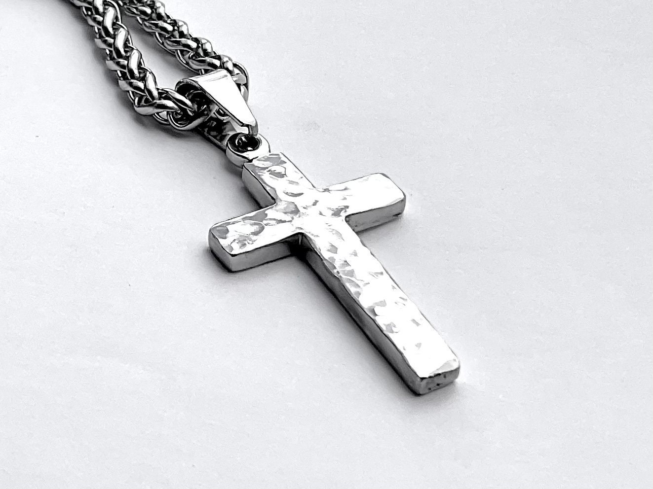 Hammered silver cross necklace clearance