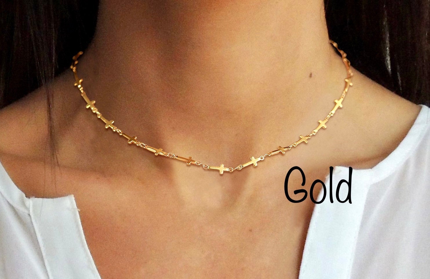Tiny sideways sales cross necklace