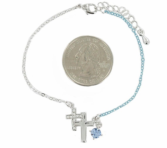 Dainty Cross Bracelet Silver Blue Rhinestone Double Cross 2 Color Chain Cuff Wrap Bangle Christian Jewelry jewellery