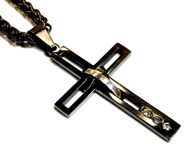 Black Cross Necklace Heavy Black Chain Prayer Necklace Super Modern 2 Cross Crazy Design Pendant for Mens Boys Christian Jewelry Jewellery