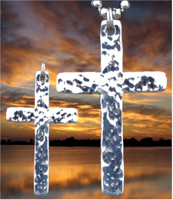 Silver Cross Hand Cut and Hand Hammered Necklace Pendant 2 popular sizes Women Men Girls Boys Christian Jewlery Jewellery