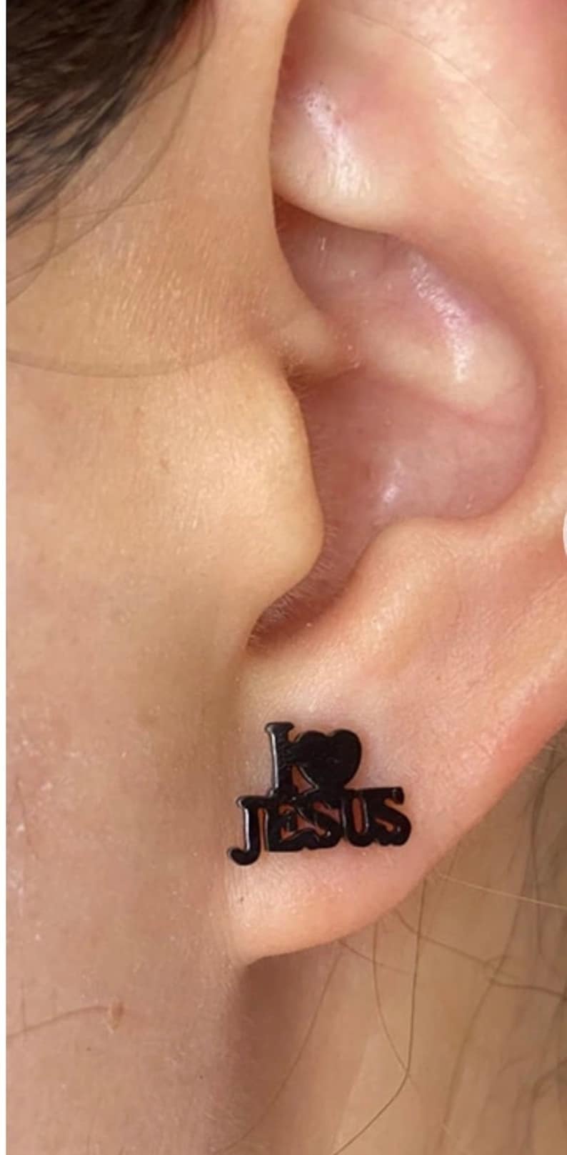 I Love JESUS Earring for Girls Black Gold Silver Lettering I Black