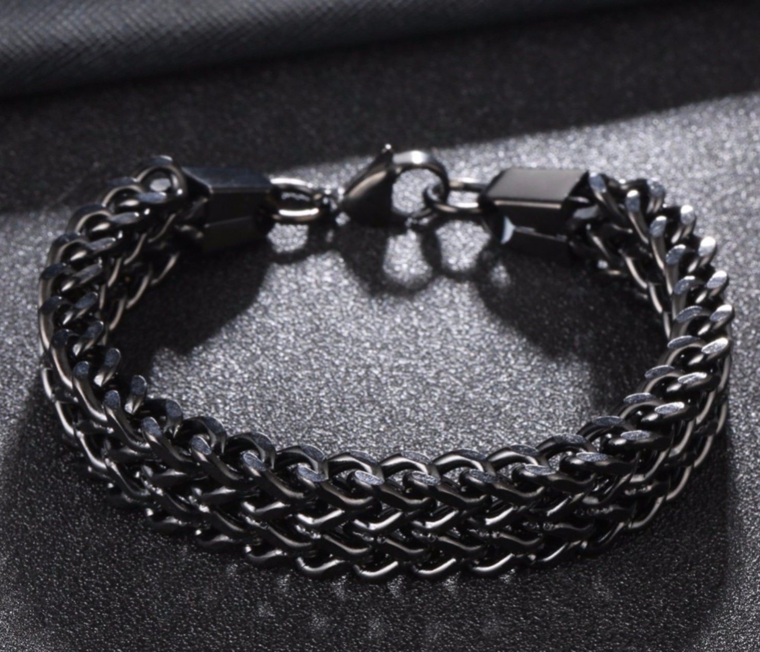 Wide Chain Bracelet For Men Black Gold Silver Double Thick Cuff Bangle Active Wear Stainless