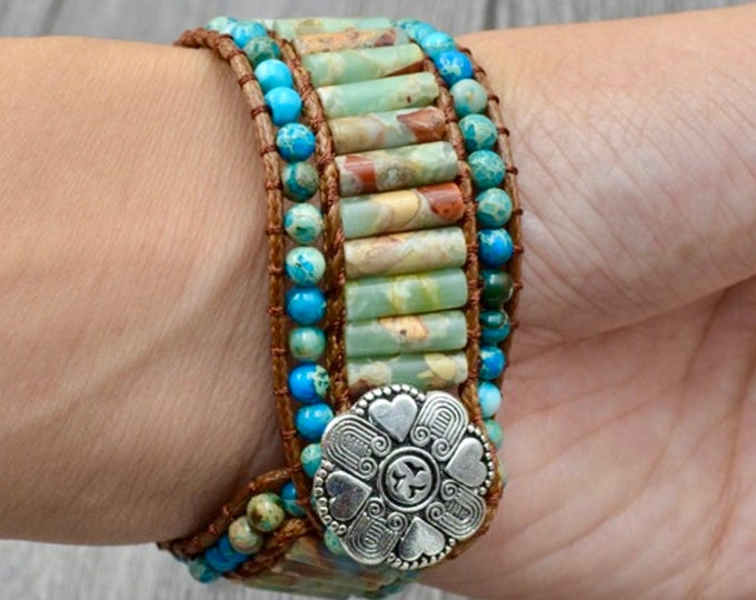 Natural Stone Bracelet 3 Row Boho SouthWest Jewelry Highest Quality Bohemian Yoga Leather Friendship 5th Avenue High Fashion Women Girls